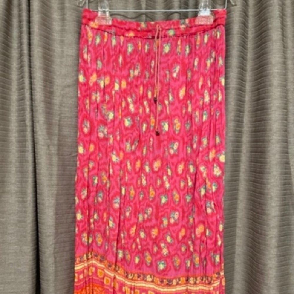 Victoria Holley Crinkle Skirt with Elastic & Drawstring in Pink, Orange & Yellow